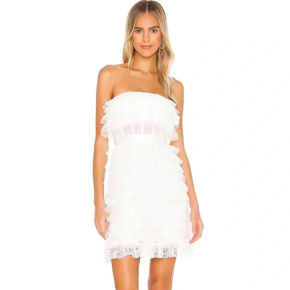 oh polly dress white Embellished Square Neck Mini Dress in White - 6 / Long main image 1